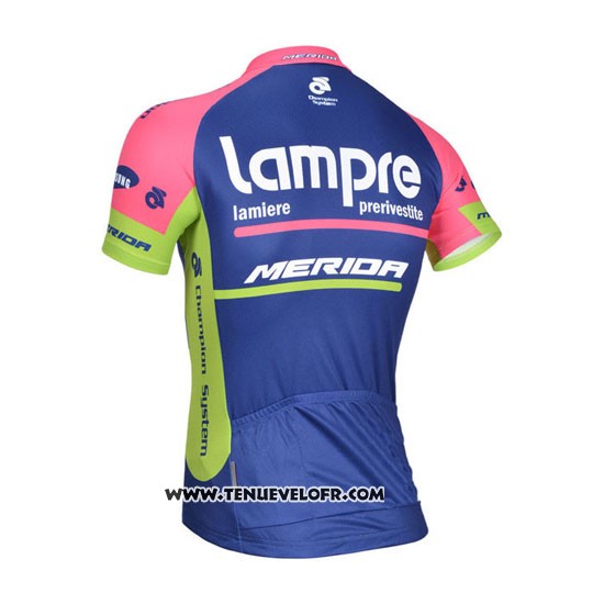 2014 Maillot Ciclismo Lampre Merida Rose et Bleu Manches Courtes et Cuissard